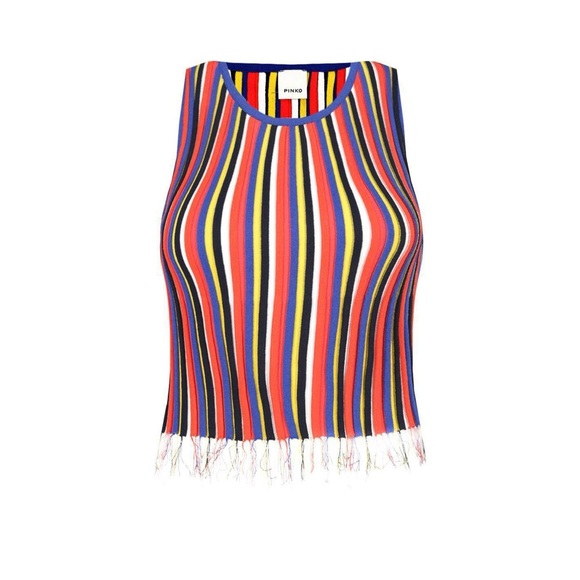 Pinko Striped Knit Fringe Hem Tank Top Multicolor Sleeveless Size Large - Picture 1 of 7